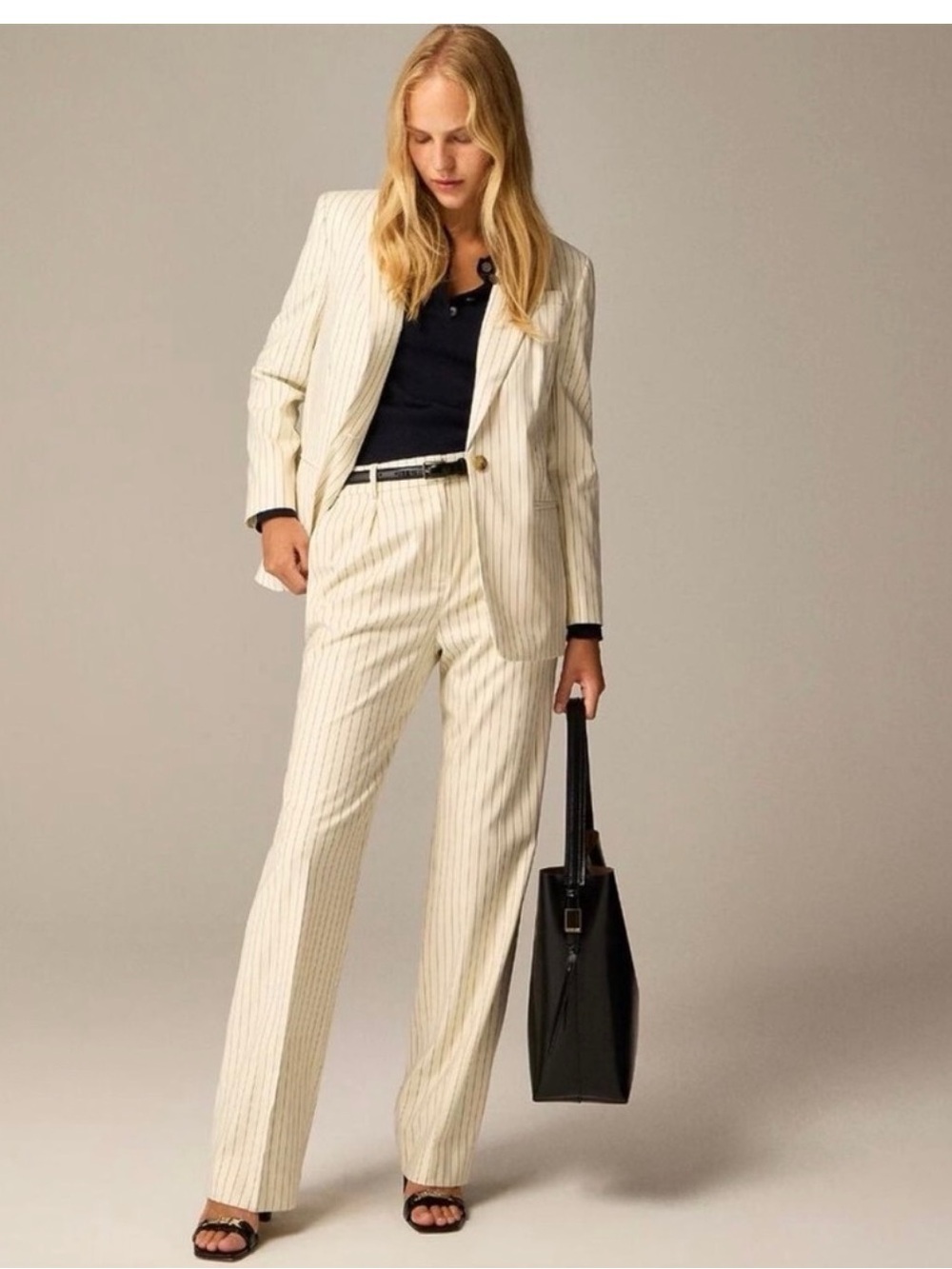 JCrew Tailored Cream Pinstripe Wide-Leg Pants